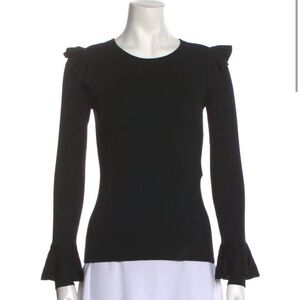 Alice + Olivia Pullover Ruffle Sweater Black Crewneck XS